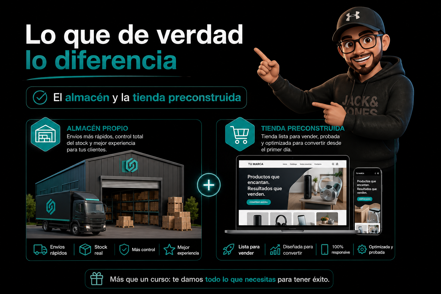El almacén con envíos 24-48 h y la tienda preconstruida de Ecommerce Acelerator