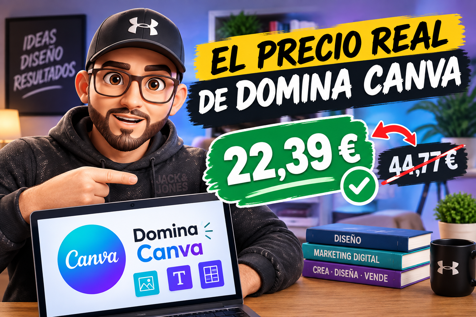 Precio de Domina Canva de cero a experto: 44,77 euros de lista frente a 22,39 con descuento