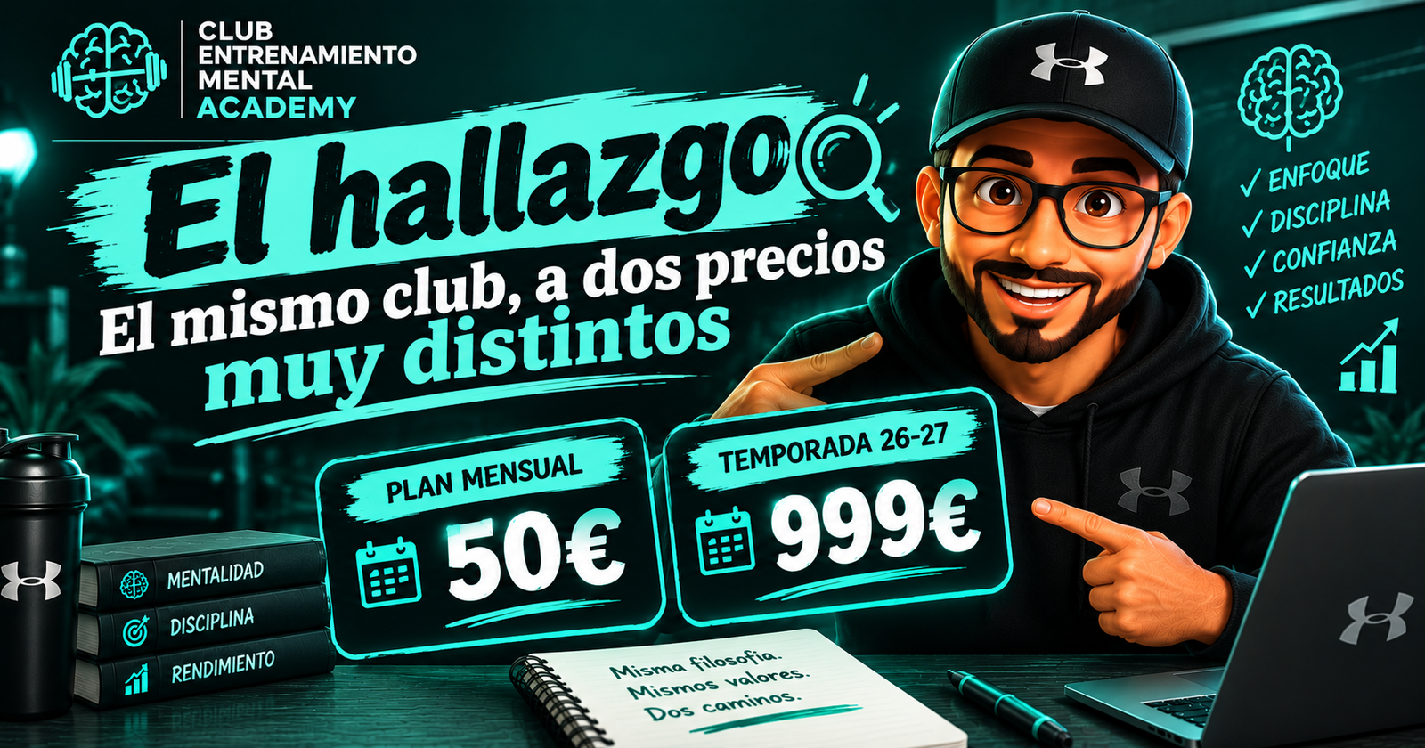 Comparativa de precios del Club Entrenamiento Mental Academy: 999 &euro; la temporada frente a 50 &euro; al mes