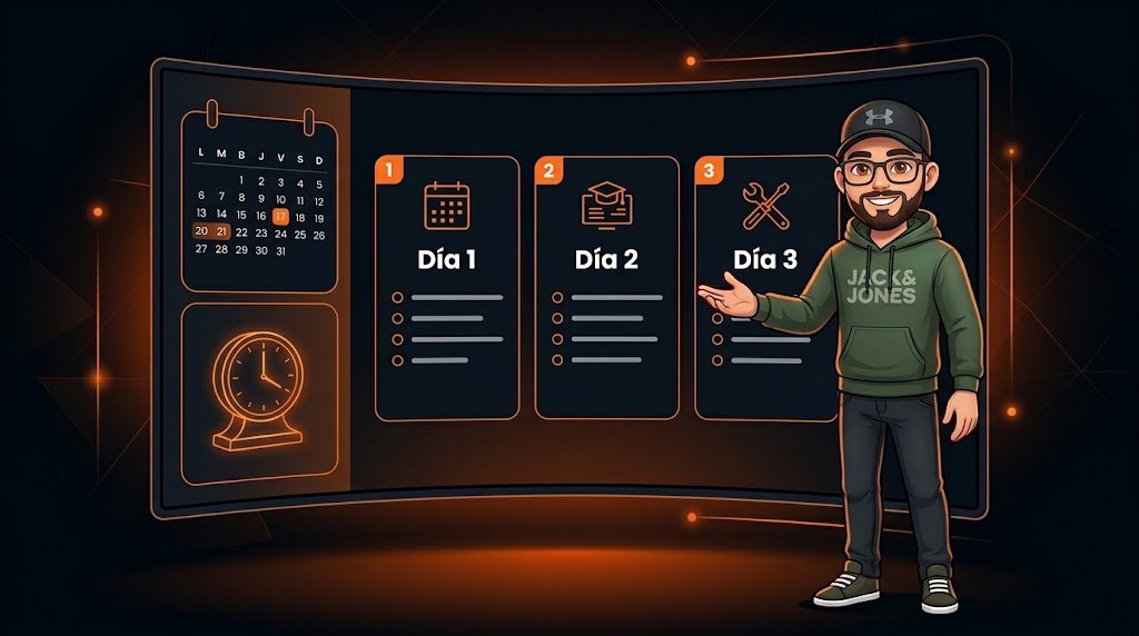 Dani con la gorra delante de una pantalla con los tres días del evento gratuito Tu segundo yo 24/7 de CenteIA