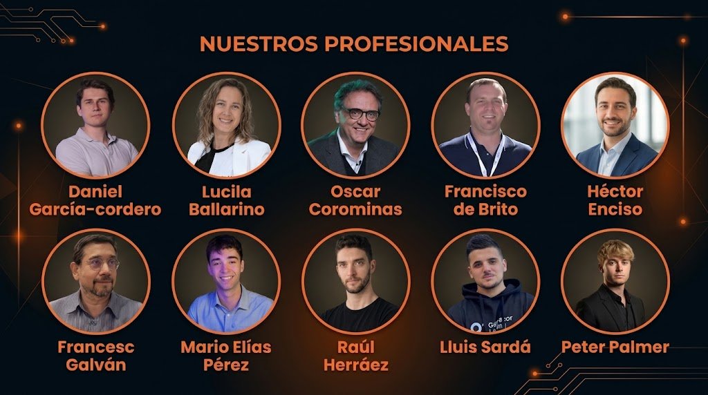 Ilustración de los profesionales del equipo docente de CenteIA PRO, con Jordi Segura y Armand Pujadó al frente